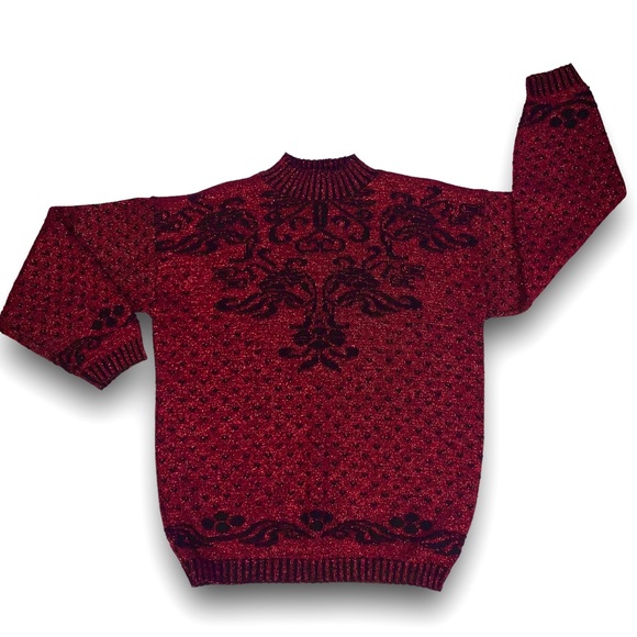 v i n t a g e :: Glam Shimmer Floral Intarsia Granny Knit Sweater - Picture 4 of 11